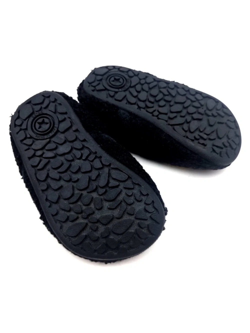 Baby Slipper Shoes Size 6/7 Unisex Black Slip On Rubber Bottoms Smilie Face